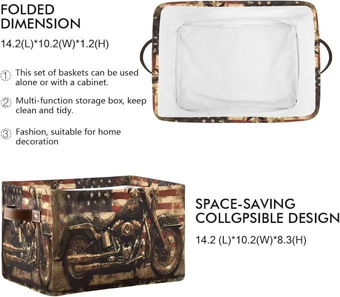 Kigai Motorcycle Flag Storage Basket with Handles Waterproof Collapsible Storage Bin Canvas Fabric Basket Decorative Box Closet Organizer for Nursery Bedroom Office