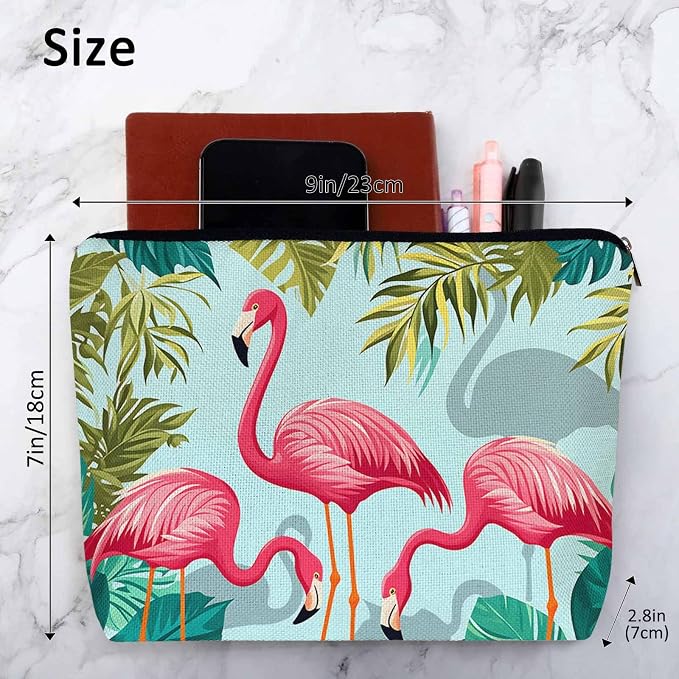 Women Makeup Organizer Bag Flamingo Exotic Flamingo Tropical Palms Flax Cosmetic Bag Makeup Bags Toiletry Bag Accessories Organizer Travel Bags For Home Bathroom Office Hotel Gym Pink Green