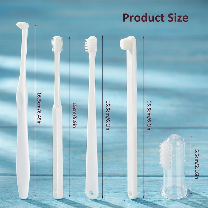 Tucnoeu 5pcs Puppy Toothbrush Kit, Small Dog Dental Care Set with Soft White Bristles, Multi-Functional Brushing for Tartar Removal and Fresh Breath