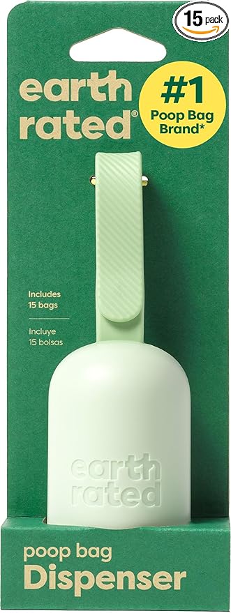 Earth Rated Dog Poop Bag Holder & Leash Dispenser, 15 Bags, Unscented | Durable and Guaranteed Leakproof Bags