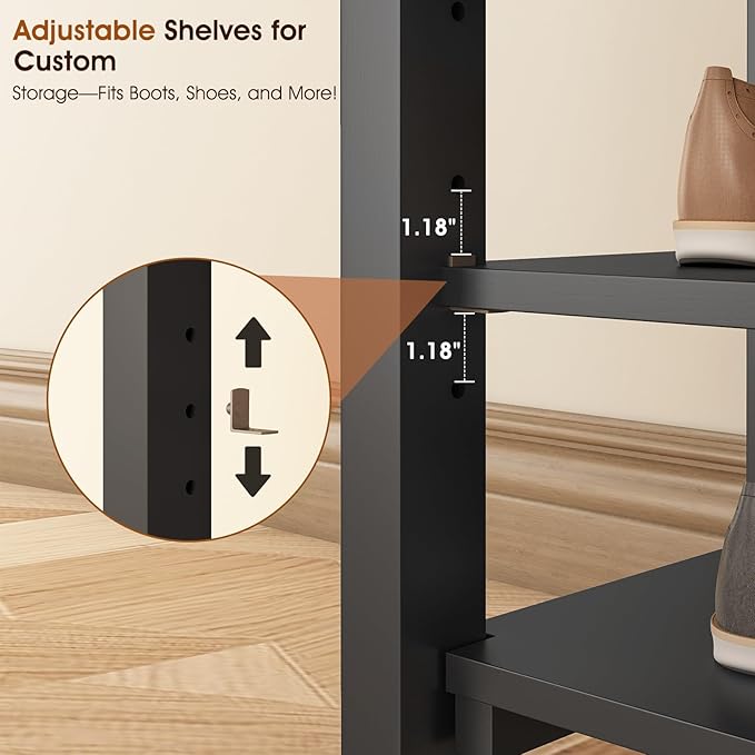 IUNVR Shoe Rack Bench Seat Rubberwood 3-Tier Wooden Storage Bench 550lbs Compact Mid-Century Modern Design for Entryway, Hallway, Closet, Front Door Entrance, Foyer