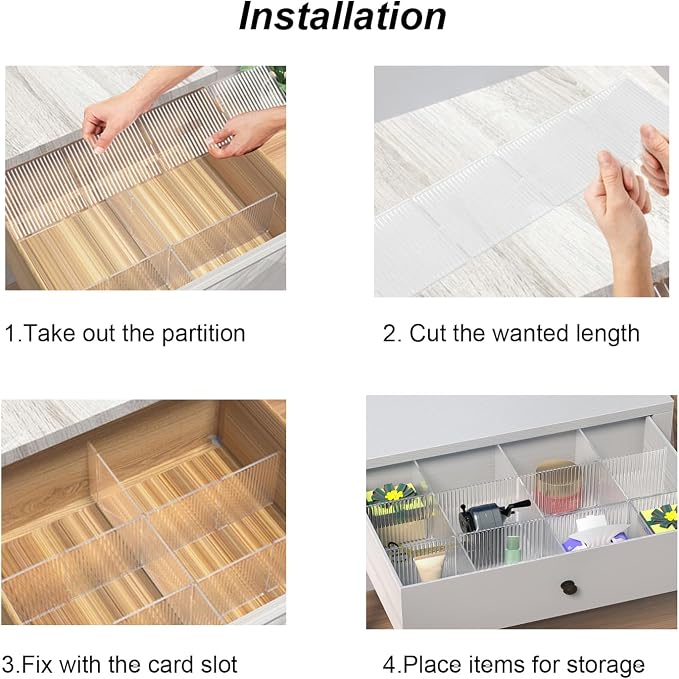Onerbuy 8pcs Adjustable Grid Drawer Dividers DIY Plastic Closet Separator Tidy Organizer Container 32.5 * 7cm/ 12.8 * 2.8inch for Underwear Socks Belt Office Supplies(Transparent White)
