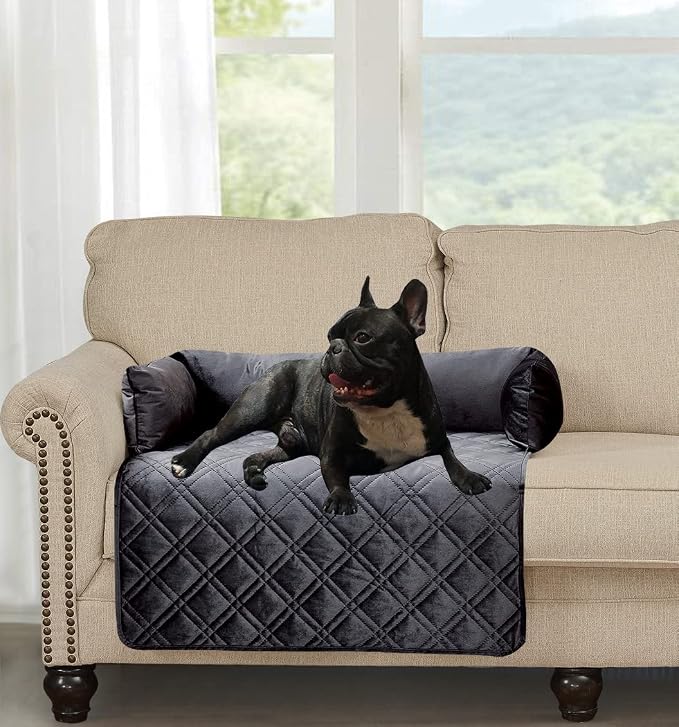 Brilliant Sunshine Grey Velvet Dog Sofa Slipcover, Medium | Calming Pet Couch Bed with Removable & Washable Cover, Funiture Protector & Bed Mat for Dogs, Pets, Cats, 30"×32"×8"