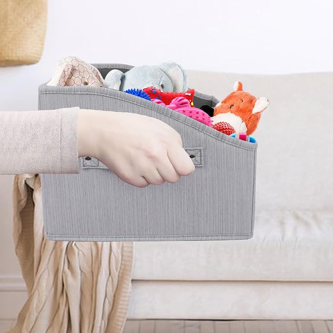 Large Dog Toy Basket Collapsible Dogs Toy Box Fabric Trapezoid Dog Toys Bin Storage for organizing pet Toys/Blankets/leashes/Rope Toys/Clothing-Can be Personalized-Slub Gray
