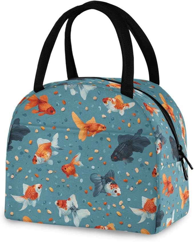 Lunch Bag Fish Food Pet Goldfishes Insulated Lunch Box Cooler Lunch Container Organizer Reusable Lunch Tote Bags for Work Travel Outdoor