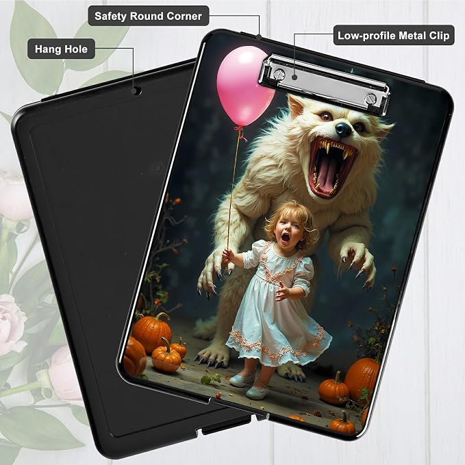 Heavy Duty Storage Clipboard, Slim Nursing Clipboard with Internal Pen Case, Portable File Organizer Case for A4 Letter Size Paper Office Medical Professionals, White Tiger Balloon Girl
