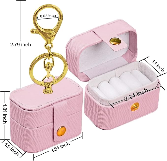 Wedding Ring Bearer Pillows Box for Dog Collar, PU Leather Travel Mini Ring Holder Pouch with Keychain Clip& Buckle Closure, Bridesmaid Gifts Jewelry Storage Case for Women Girls(Pink)