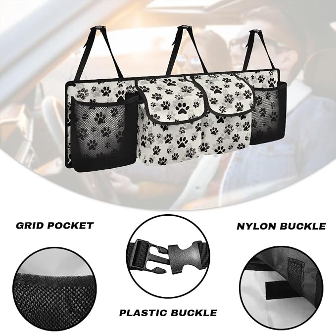 Dreaweet Dog Paw Print Car Trunk Organizer and Storage Cute Car Trunk Organizers for Women Large Capacity Backseat Hanging Storage Car Accessories Backseat Car Organizer for SUV Trucks Sedan Minivan