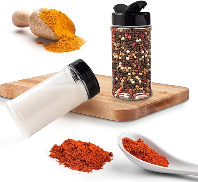 Plastic Spice Jars Bottle Containers with Black Cap, 16 Oz, 6 Pack | Clear Safe Plastic Bottle Containers with Shaker Lids, Lined Cap, PET Material, BPA-Free, Perfect for Herbs & Spices