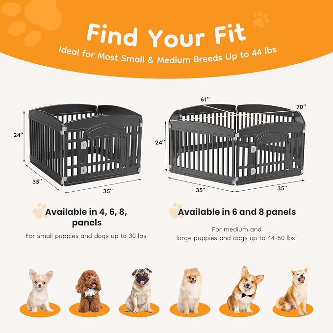 NEWBULIG 24 Inch 4 Panels Dog Playpen, Plastic Pet Play Pen Fence | Portable, Secure Locking Door, Indoor Outdoor Yard RV Camping, Small Medium Dogs, Black