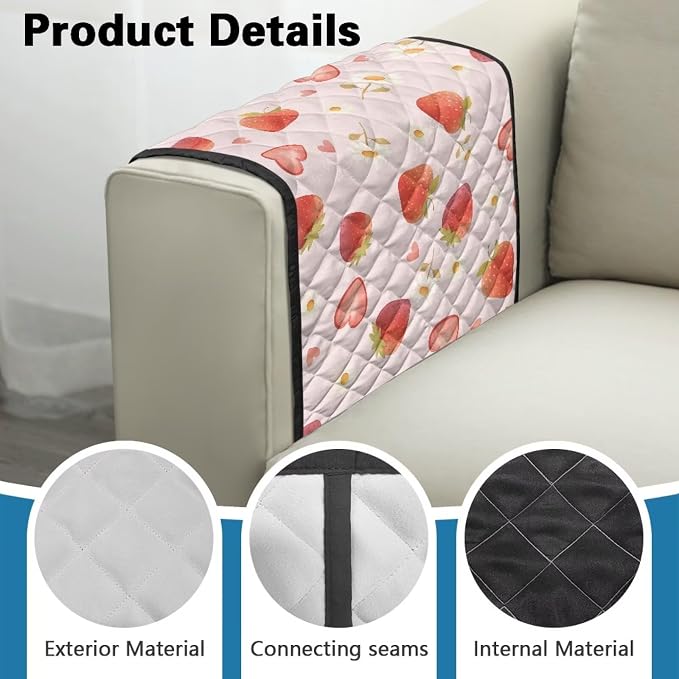 Strawberry Stretch Armrest Cover Couch Arm Covers Washable Sofa Chair Arm Covers with 2 Pockets Furniture Protector Armchair Slipcovers for Recliner Home Decor Sofa Arms Rest Cover