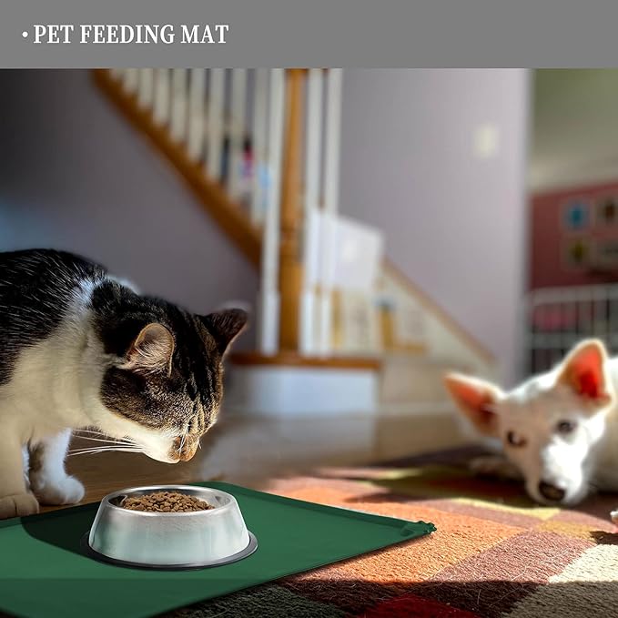 Reopet Waterproof Pet Feeding Mat, Non-Slip Silicone Placemats for Dog Cat Food and Water Bowl, High Raised Edges to Prevent Spills and Protect Floors
