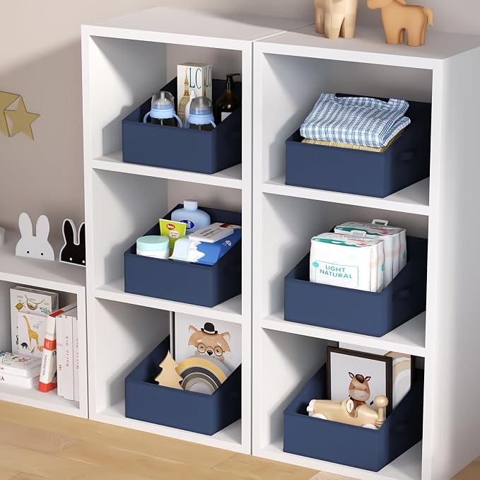 DIMJ Closet Storage Bins 12 Pack - Fabric Storage Baskets for Shelves, Collapsible Clothes Organizer with Handles, Trapezoid Shelf Organization Storage Cubes for Purse, Toys, Books, Towel, Clothes