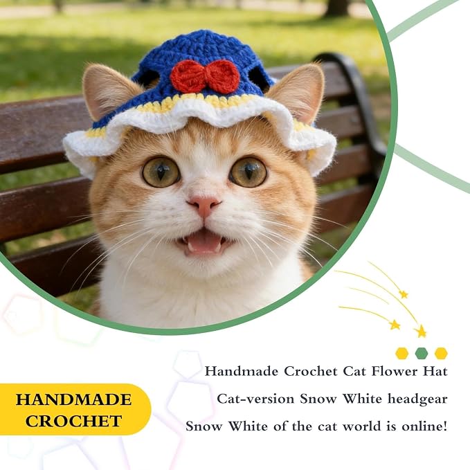 White Snow Cat Hat, Cotton & Soft Cute Knitted Hats for Cats Birthday Party Spring Puppy Hat for Small Pets (White Snow, M)