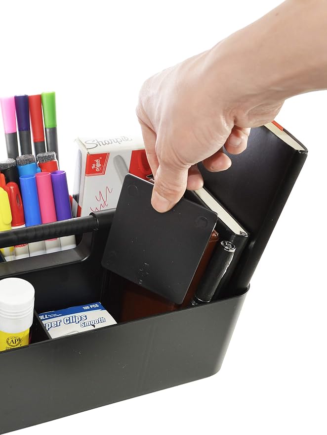 2 PACK - Portable DIY 8 Dividers Durable Plastic Tote Tool & Supply Cleaning Caddy with Handle Made In USA (Black)