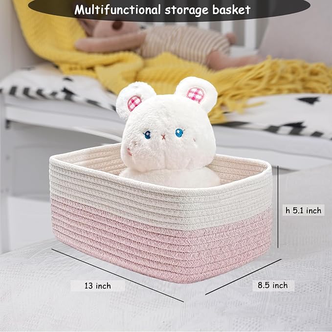COMFY-HOMI 13" x 8.5" x 5.1" Storage Baskets for Organizing | Cotton Rope Woven Basket | Toy Storage Bin Box | Basket for Shelves, Closet Organizer Bin, Decorative Closet Shelf, 1 Pack