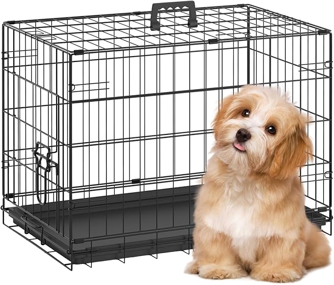 BestPet | Dog Crate | 24" | Black | Foldable Metal Kennel with Single Doors, Secure Slide-Bolt Latches, Leakproof Tray | Portable Dog Cage for Small Breeds | for Travel, Indoor & Outdoor Use