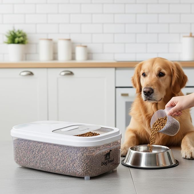 Dog Food Storage Container,6L/6~7Lbs Pet Food Container with Sliding Lid, Clear Storage Bin For Dog Puppy Dry Food Kibble with Measuaring Cup