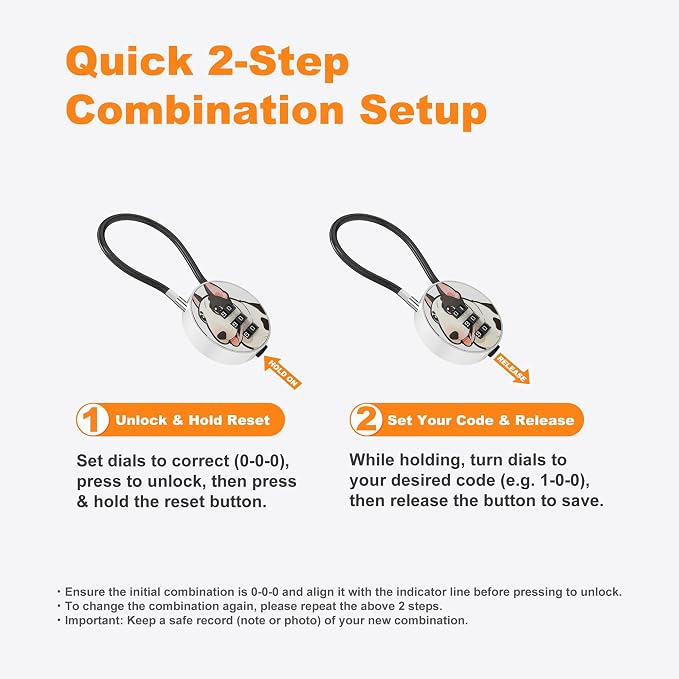 Small Combination Lock for Luggage, Gym Locker, Backpack Bag Zipper, Mini Combo Lock with Code, 5.12 Inch Steel Cable Padlock for Travel Suitcase (4-Dog, Cool)