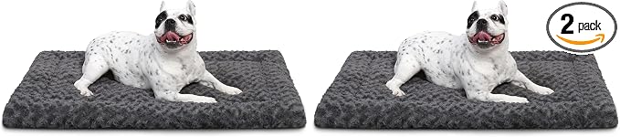 Washable Dog Bed Mat Crate Pad Soft Fluffy Pet Kennel Beds Dog Sleeping Mattress for Large Jumbo Medium Small Dogs, 30 x 19 Inch, Gray (Pack of 2)