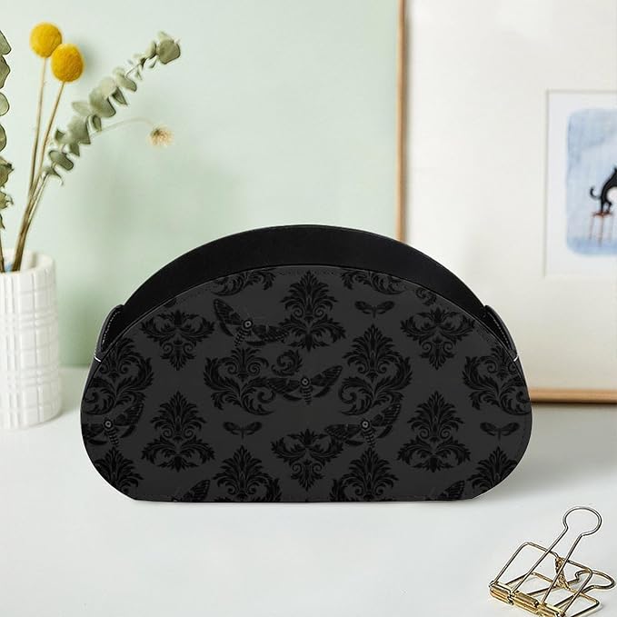 Desk Remote Control Holder Organizer Gothic Death Moth Boho 5 Compartment | Remote Caddy Box, Gothic Death Moth Boho, Pu Leather, Fit Media Player, Maleup Brush, Office Supplies Accessory