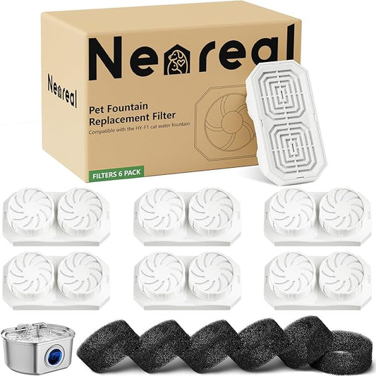 Official 6-Pack Replacement Filters with Pre-Filter Sponges for 108oz/3.2L Automatic Stainless Steel Pet Water Fountain