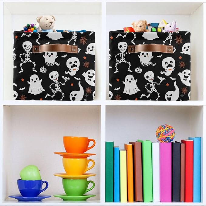 Kigai Storage Basket, Fabric Collapsible Closet Organizer Bin | Halloween Boo Waterproof Foldable Canvas Basket with Handles for Shelves, Nursery, Closet, Bedroom & Bathroom