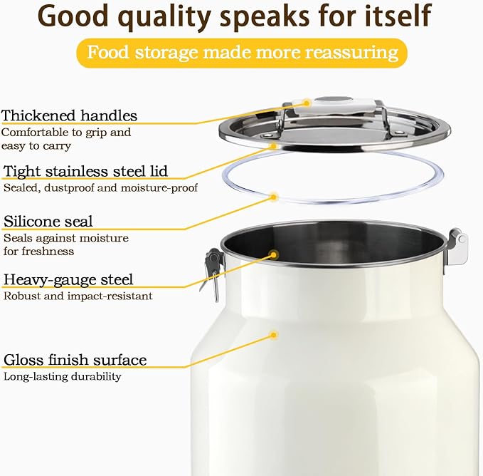 Dog-Cat Food Storage Container 40 lb, Large Stainless Steel Bin | 38 Qt 304 stainless steel bin holds up to 40 lb of dry pet food; silicone-sealed airtight lid; 1-cup wood-handled scoop.