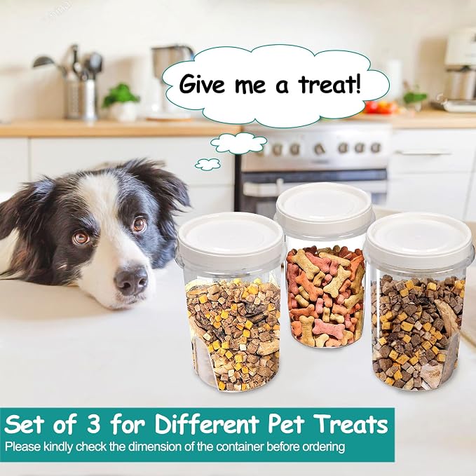 3 Pack Dog Treat Container, Small Airtight Cat Pet Treat Food Container Set | Reusable Plastic Dog Cat Treat Holder with Lid, Cute Pet Treat Cookie Food Storage Container Set for Dogs, Cats