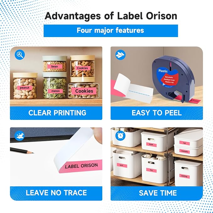 Replace for Dymo Label Maker Letratag Tape Refills 91332 91333 91334 91335 LT Plastic Cassette,1/2 Inch X 13Feet,5pack