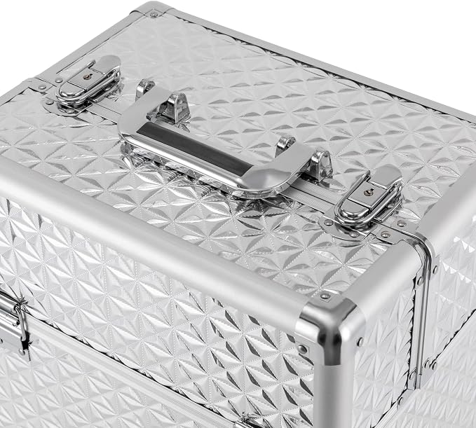 Makeup Rolling Case, Professional Rolling Nail Case Wheeled Manicure Storage Case Polish Organizer w/ Universal Wheels, Portable Adjustable Studio Travel Cart for Nail Technicians Hairstylist (Sliver)