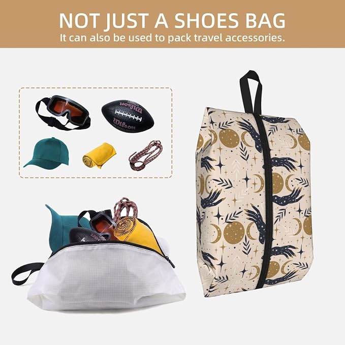 Boho Magic Celestial Travel Shoe Bag for Men & Women, Waterproof Shoe Storage Organizer with Zipper, Portable Shoe Pouch for Sneakers, Heels, Sandals, Gym & Travel Luggage 2PCS