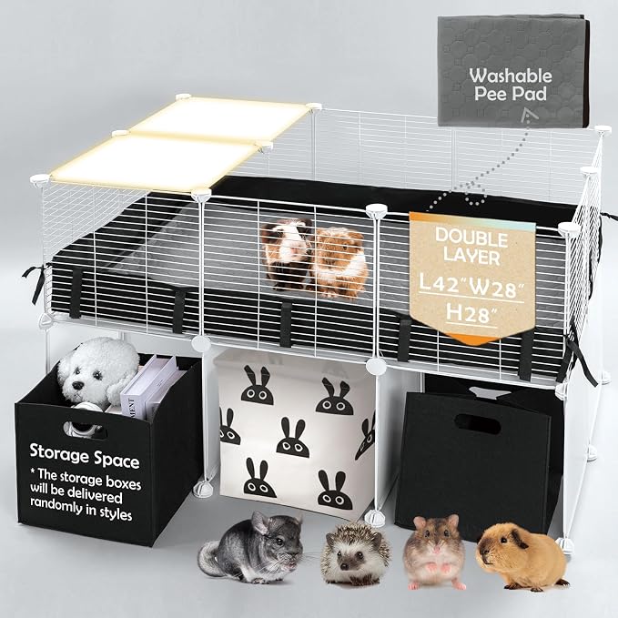 MEEXPAWS Guinea Pig Cages Small Animal Playpen Large 42" L x 28" W x 28" H | with Waterproof PVC Liner & Washable Pee Pad &Storage Space, C&C Cage for Guinea Pigs Indoor Pet Enclosure Wire Yard Playpen