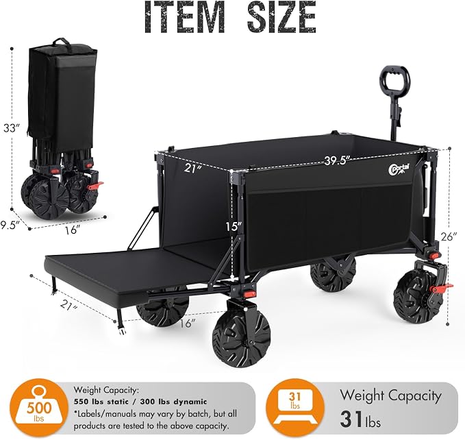 Portal 300L Large Wagons Carts Foldable with Tailgate, 550LB Heavy-Duty Collapsible Beach Wagon with All-Terrain Wheels, Oversized Folding Wagon for Camping, Sports, and Pets | Large Heavy-Duty Collapsible Beach Wagon with All-Terrain Wheels, Oversized...