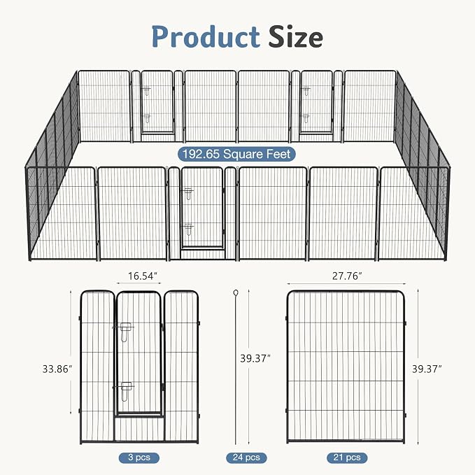DUMOS Dog Playpen 40 Inch 24 Panels Indoor Outdoor Metal Pet Fence | Foldable Dog Play Pen with Door, Portable Exercise, RV Camping, Puppy Small Medium Large Dogs