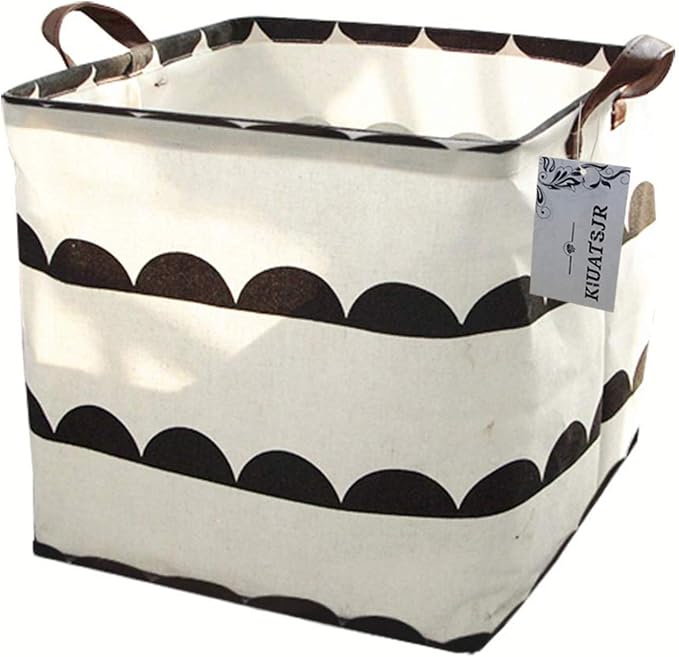 Square Storage Bins Canvas Collapsible Storage Basket with Handles Toy Organizer for Nursery, Kid's Toys, Closet & Laundry, Gift Baskets(Semicircle)