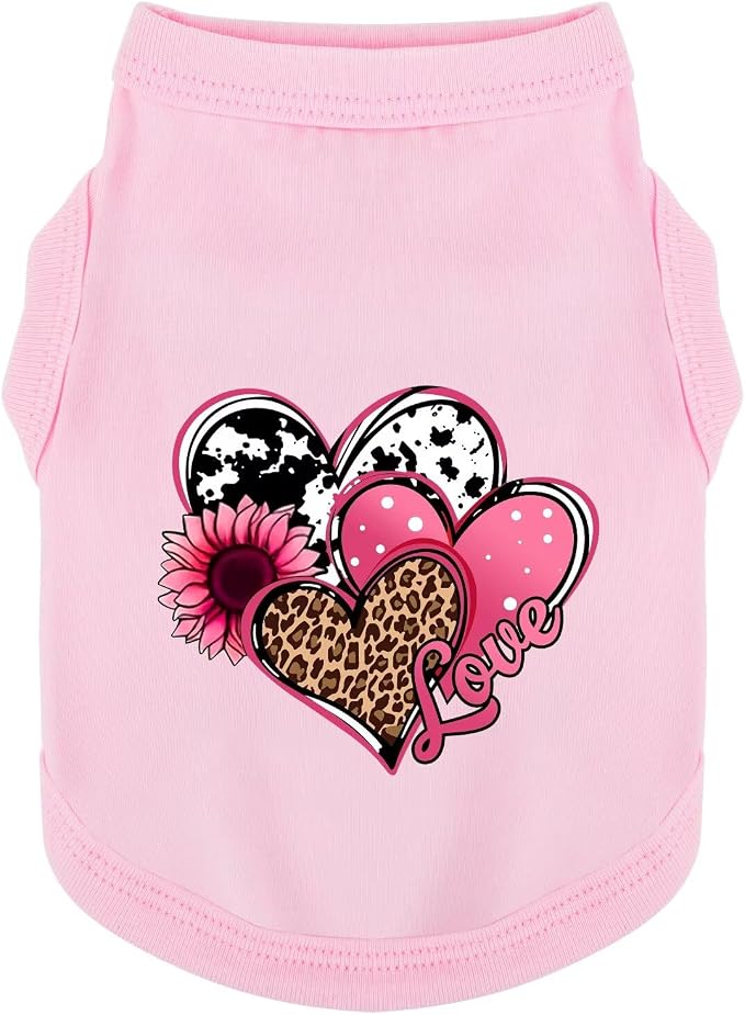 Discover Cozy Cotton Canine Wear: Soft, Lightweight, and Breathable Dog Shirt Vest with Eye-Catching Graphics (Hearts and Love), Keeping Your Furry Friend Comfy! Pink XL