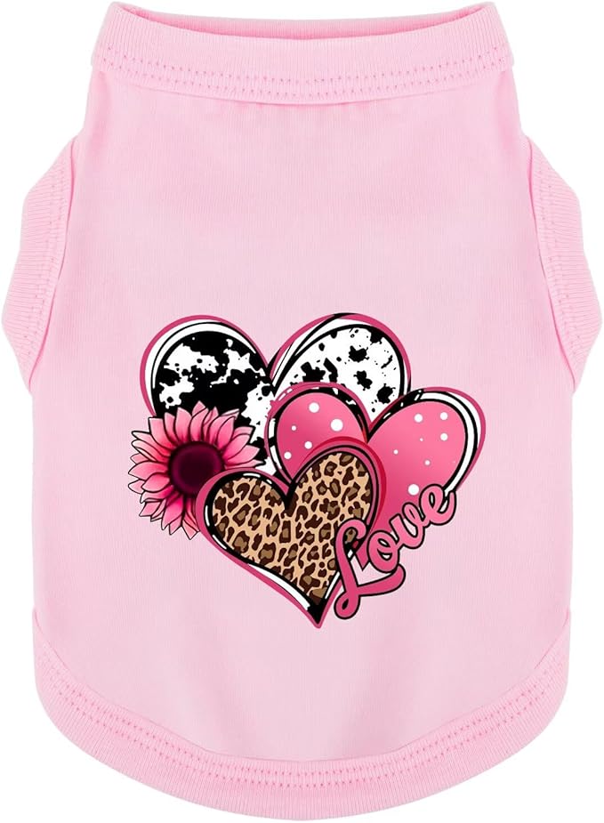Discover Cozy Cotton Canine Wear: Soft, Lightweight, and Breathable Dog Shirt Vest with Eye-Catching Graphics (Hearts and Love), Keeping Your Furry Friend Comfy! Pink 3XL