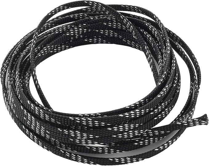 Jutagoss PET Expandable Braided Cable Sleeve, 16.4ft - 1/4 inch Black Silver Cable Management Sleeve, Wire Loom Tube Cord Protector for USB Cable, Power Cord, Audio Video and More, 1Pc