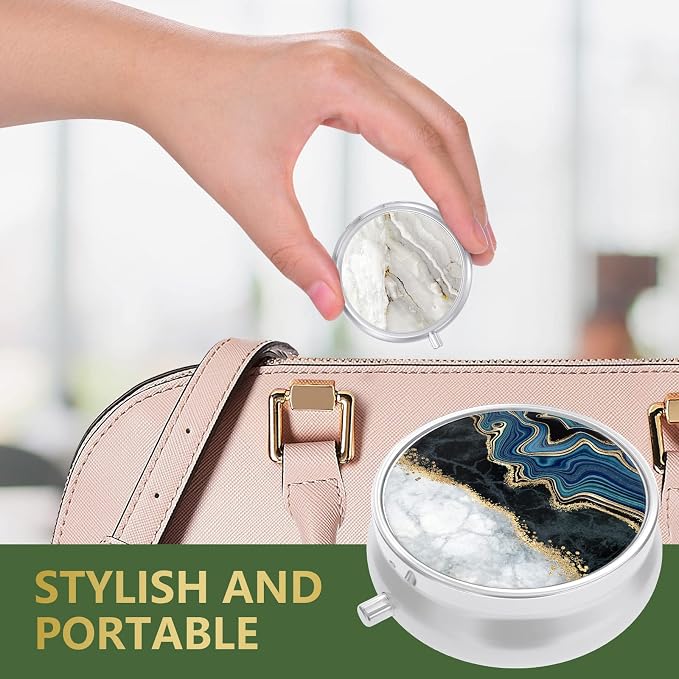 3 Pack Pill Box, Small Pill Case for Purse & Pocket, Cute Travel Medicine Organizer, Portable Medicine Container Holder to Hold Vitamins, Medication, Fish Oil & Supplement, Abstract Art Marble | Cute Travel Medicine Organizer, Portable Medicine Contain...