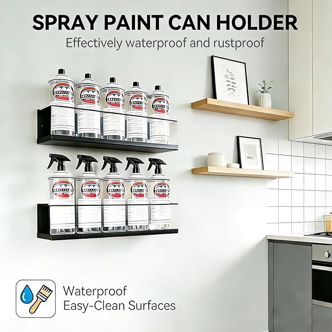 2 Pack Wall-Mounted Spray Bottle Holder, Heavy-Duty Steel Black Aerosol Can Storage Rack with 10 Holes, Spray Paint Can Organizer for Garage, Shop, Home, Tool Trailer & Service Truck