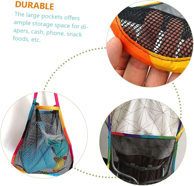 LIOOBO 3sets 6pcs Stroller Organizer Bag Hanging Storage for Diapers Capacity Mesh Design for Efficient Organization Compatible with Strollers Rainbow Trim 6pcs*3