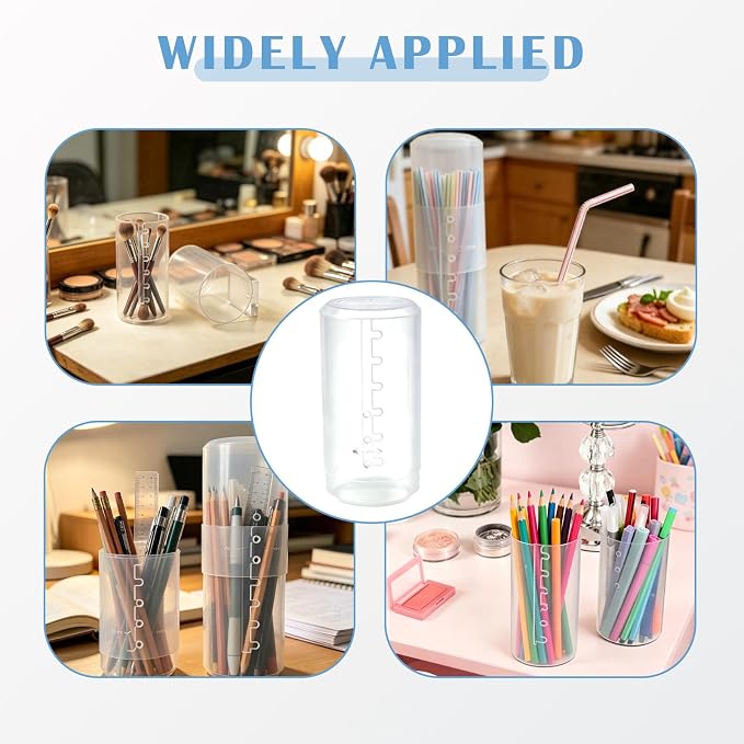 2PCS Retractable Pen Holder, Plastic Makeup Brush Case | Clear Portable Cosmetic Organizer with Lid, Adjustable Dust-Proof Brushes Storage Holders for Pen Pencil Makeup Artists