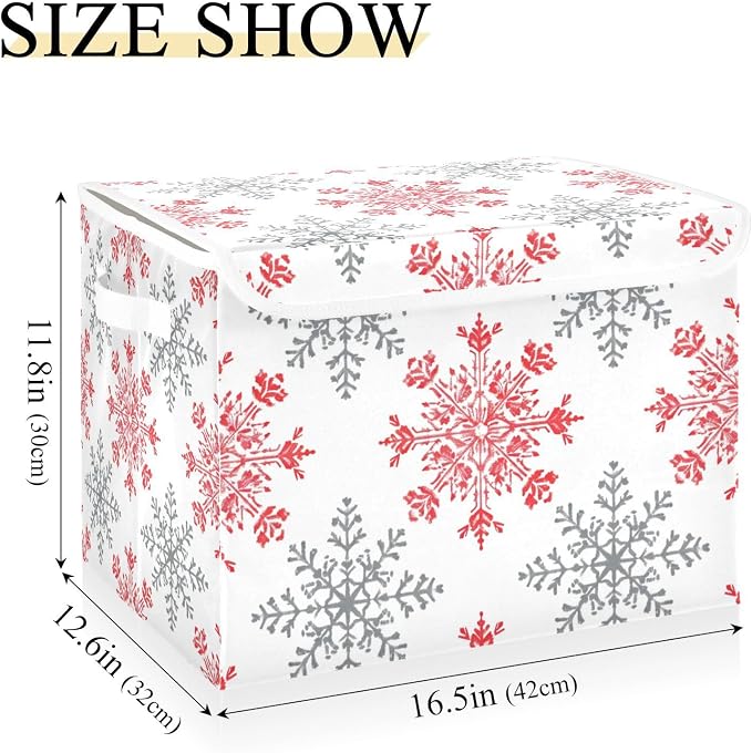 senya Christmas Baskets Collapsible Storage Bins with Lids, Snowflakes Red Gray Storage Boxes Clothes Baskets for Organizing