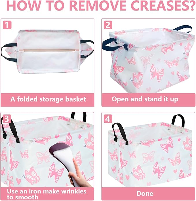 Storage Basket Home Shelf Basket Kids Organizer Box Clothes Laundry Hamper Nursery Bin Gift Laundry Basket with Handles for Home (Butterfly)