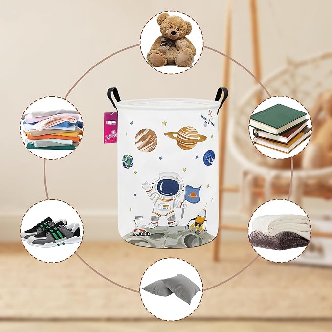 Astronaut Fabric Storage Bin Nursery Organizer Basket | Organizer Bin Dirty Clothes Collapsible Waterproof for College Dorms, Boys and Girls Bedroom,Bathroom