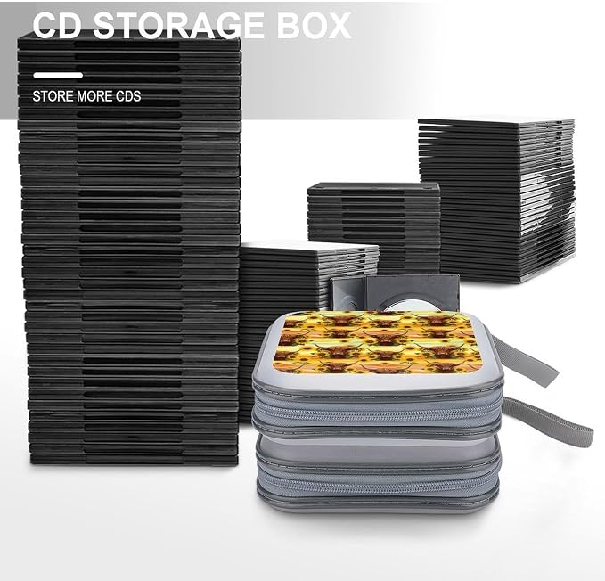 40-Disc CD/DVD Organizer Wallet Highland Cow Sunflowers, Heavy-Duty Hard Plastic Binder, Portable Storage Case with Carry Strap for Car