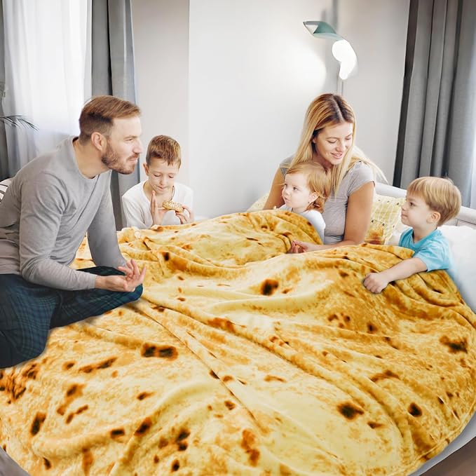Bnuitland 80 Inches Tortilla Burritos Pattern Blanket for Bed Sofa, 300 GSM Double Sided Funny Giant Flour Novelty Realistic Taco Food Blanket, Super Soft Flannel for Your Family