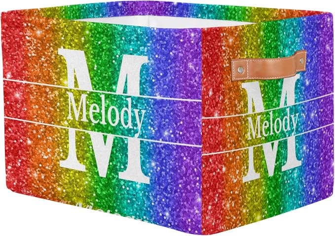 Custom Name Storage Bin Gradient Coloful Red Yellow Purple Sequins