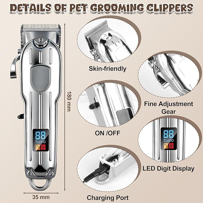 SKEFOLI Dog Grooming Kit with Dog Clippers Rechargeable Wireless Grooming Clippers, Pet Trimmer for Thick Fur, Stainless Steel Blades & Nail Trimmer